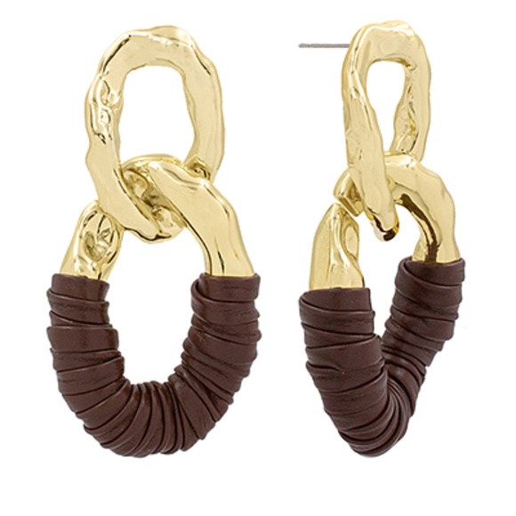 Wrapped w/Leather Geo Oval Earrings - Picture 3 of 3